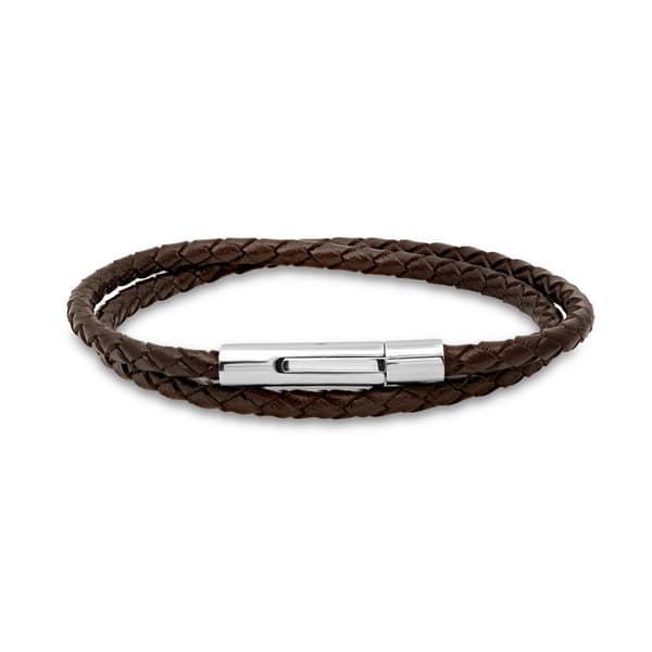 Mens Brown Leather Braided Wrap Bracelet