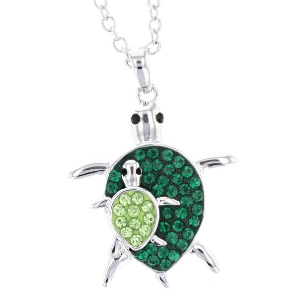 Crystal Critter Silver-Tone Mom & Baby Turtle CZ Pendant - image 