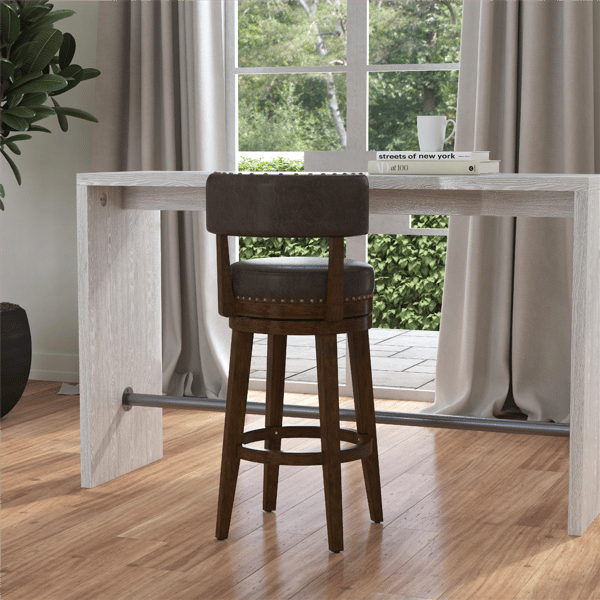 HH2 Home Lawton Wood & Upholstered Swivel Bar Height Stool