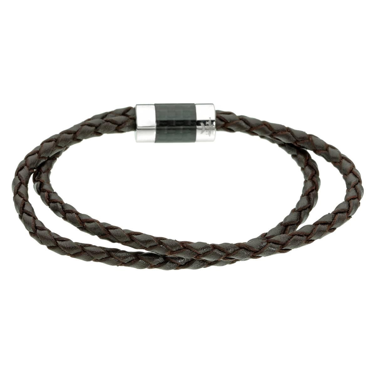 Mens Lynx Stainless Steel Leather & Carbon Bracelet