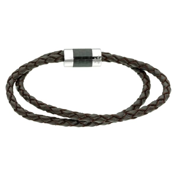 Mens Lynx Stainless Steel Leather &amp; Carbon Bracelet