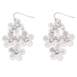 Ashley Silver-Tone AB Crystal 3-Tier Flower Dangle Earrings