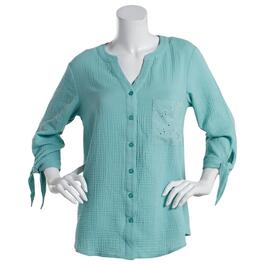 Womens Napa Valley 3/4 Sleeve Solid Gauze Button Front