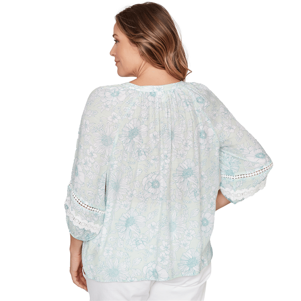 Plus Size Ruby Rd. Renaissance Romance 3/4 Sleeve Floral Blouse
