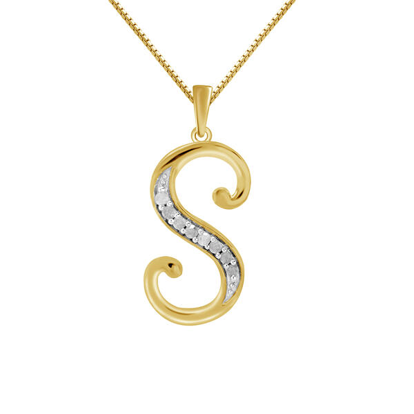 Marsala Gold Plated 1/10ctw. Diamond Initial S Pendant - image 