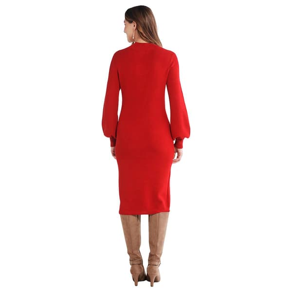 Womens Nina Leonard Long Sleeve Mock Neck Keyhole Sweater Dress