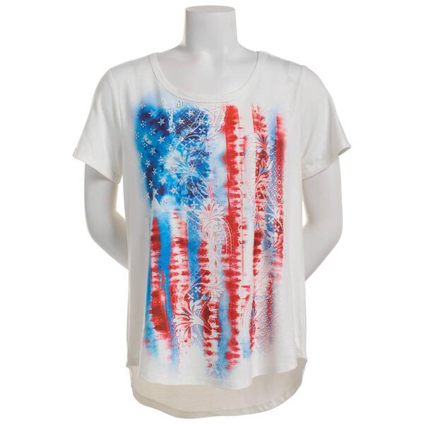 Womens OneWorld Freedom Stars Scoop Neck Graphic Tee - image 