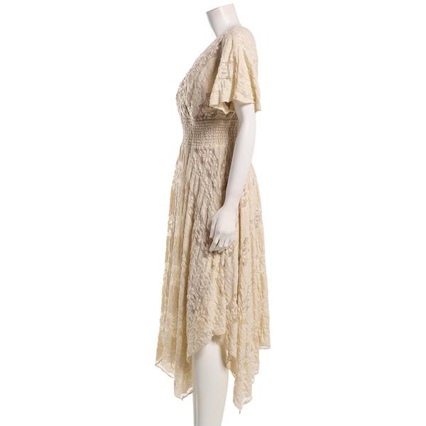 Womens Rabbit Rabbit Rabbit Hanky Hem Gauze Lace Midi Dress