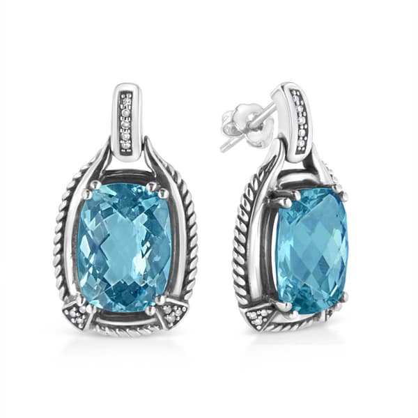 Haus of Brilliance Blue Topaz Diamond Dangle Earrings