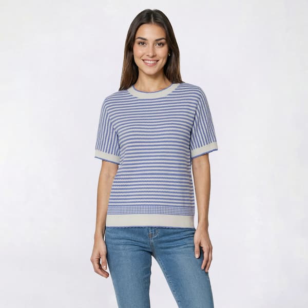 Womens Adrianna Papell Short Sleeve Scalloped Stripe Sweater - image 