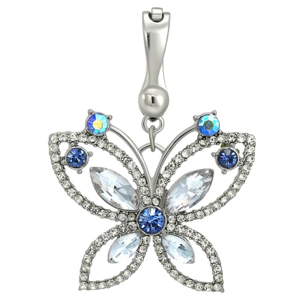 Wearable Art Silver-Tone Blue Glass Stone Butterfly Enhancer - image 