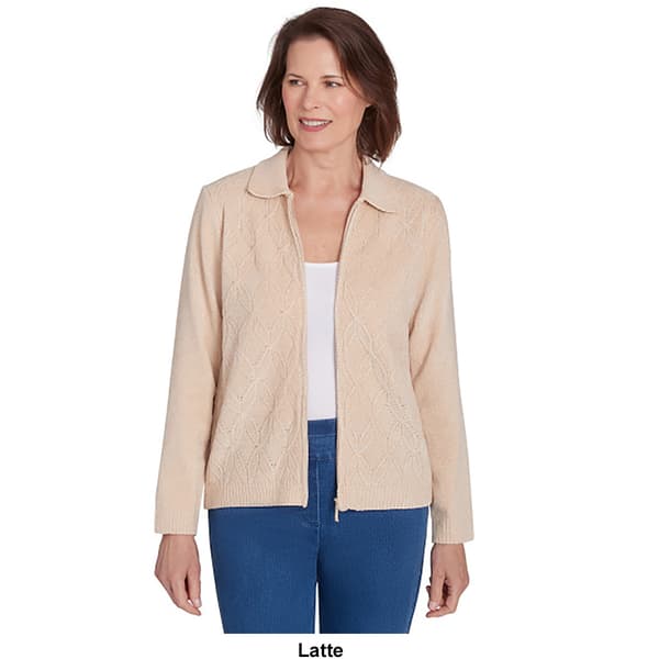 Womens Alfred Dunner Chenille Zip Front Lurex Cardigan