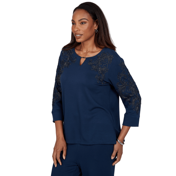 Womens Alfred Dunner Good To Go Scroll Soutache Blouse