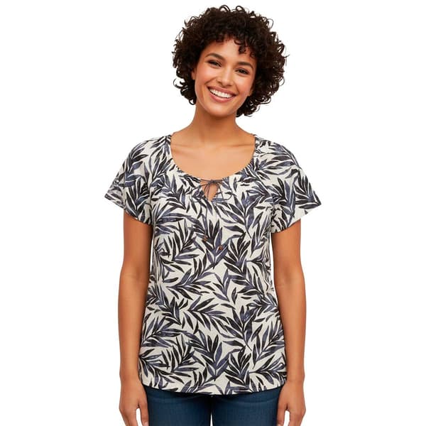 Womens French Laundry Flutter Short Sleeve Leaf Linen Blouse