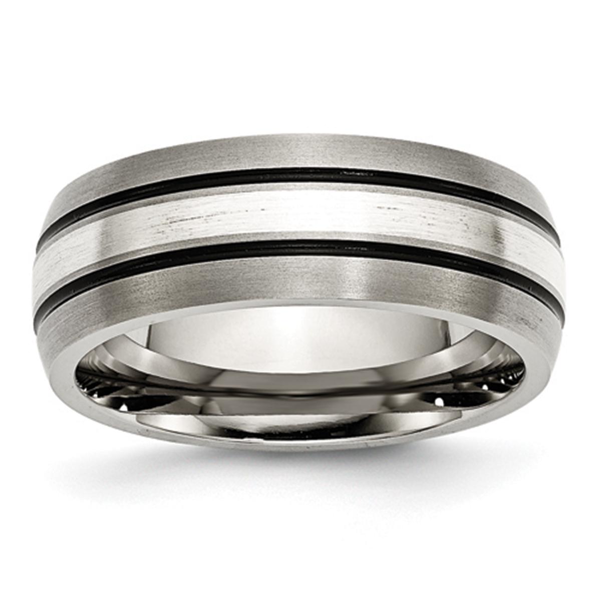 Mens Endless Affection™ Sterling Silver Inlay 8mm Wedding...