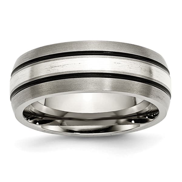 Mens Endless Affection(tm) Sterling Silver Inlay 8mm Wedding Band - image 