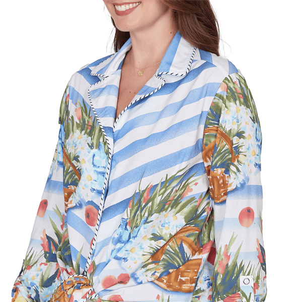 Womens Ruby Rd. Set Sail Picnic Scene Knot Front Blouse