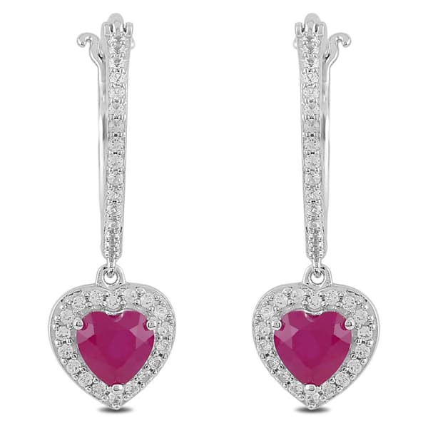 Gemstone Classics™ Created Ruby White Sapphire Heart Earrings
