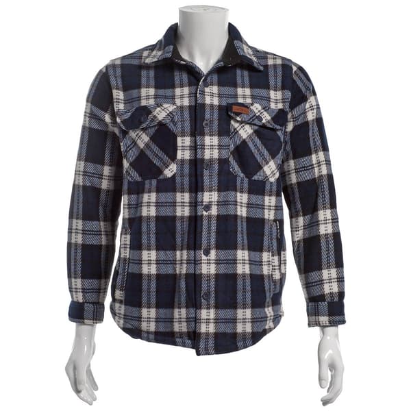 Mens Mountain Ridge Plaid Fleece CPO Jacket - Navy/Black - image 