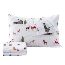 Freshfolds Cotton Pups With Hats Holiday 4pc. Flannel Sheet Set