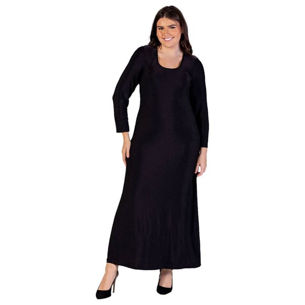 Plus Size 24/7 Comfort Apparel Long Sleeve Shimmery Maxi Dress