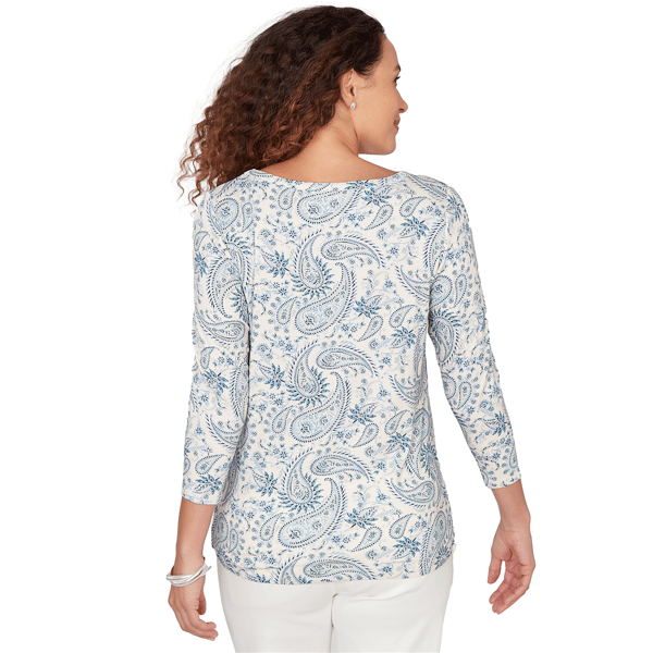 Womens Emaline Key Items 3/4 Sleeve Keyhole Neck Paisley Blouse
