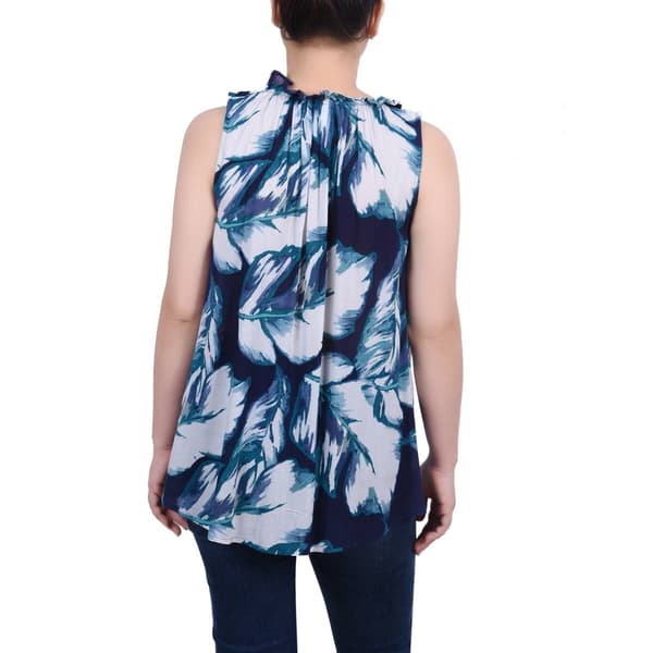 Womens NY Collection Sleeveless Tie Neck Blouse - Blue Depth