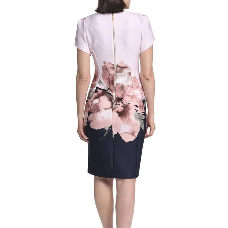 Womens Calvin Klein Short Sleeve Floral Crepe Sheath Dress