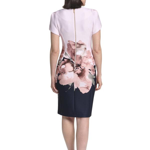 Womens Calvin Klein Short Sleeve Floral Crepe Sheath Dress