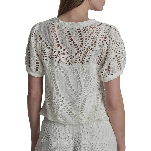 Womens DKNY Sport Short Elastic Sleeve Crochet Leaf Blouse