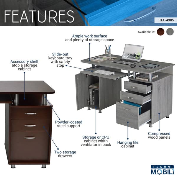 Techni Mobili Complete Workstation Computer Desk w/ Storage