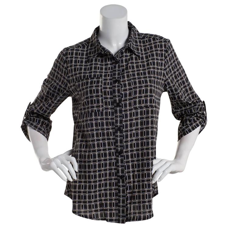 Womens Notations Geometric Equipment Casual Button Down
