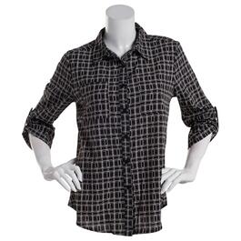 Plus Size Notations Geometric Equipment Casual Button Down