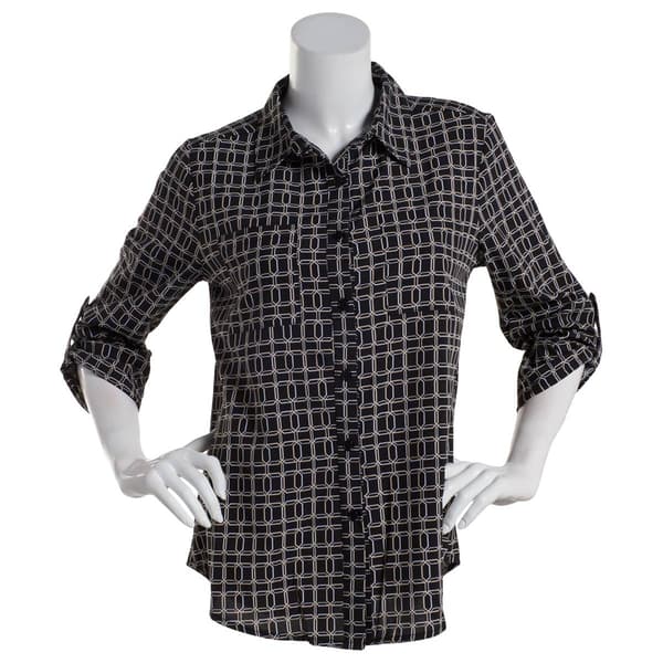 Plus Size Notations Geometric Equipment Casual Button Down - image 
