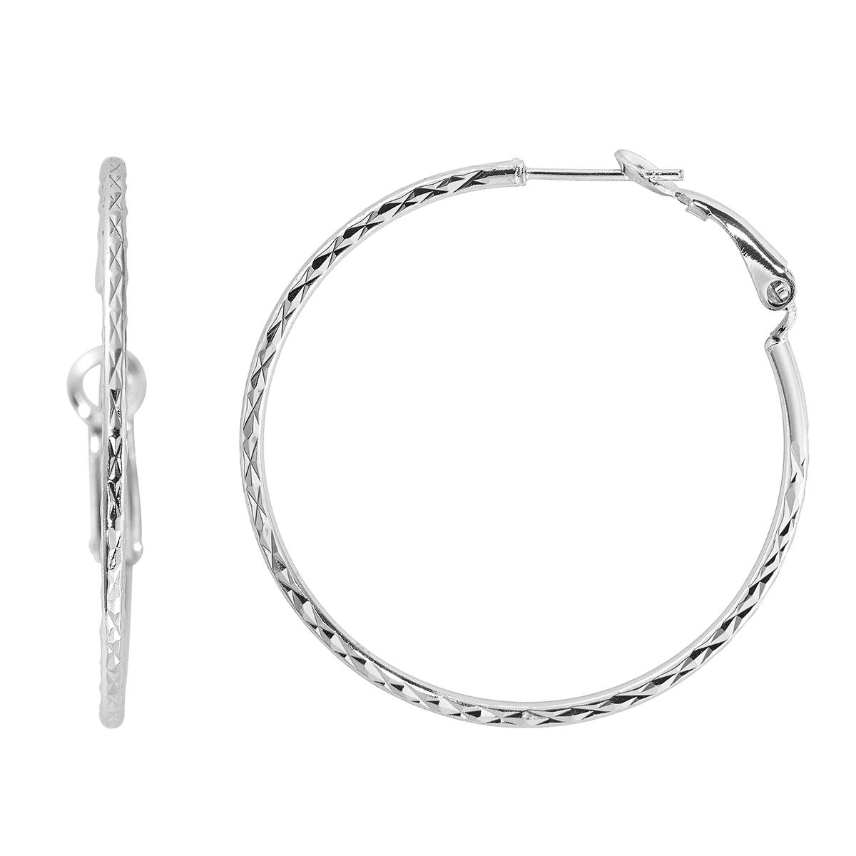 Danecraft 40mm Diamond Cut Clutchless Hoop Earrings