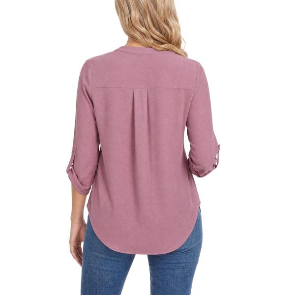 Womens NY Collection Roll Tab Woven Knot Front Solid Crepe Blouse