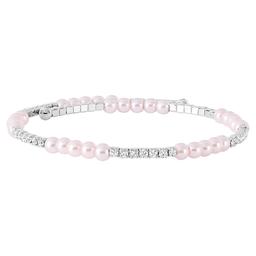Athra Fine Silver Plated Simulated Pink Pearl & Crystal Bracelet