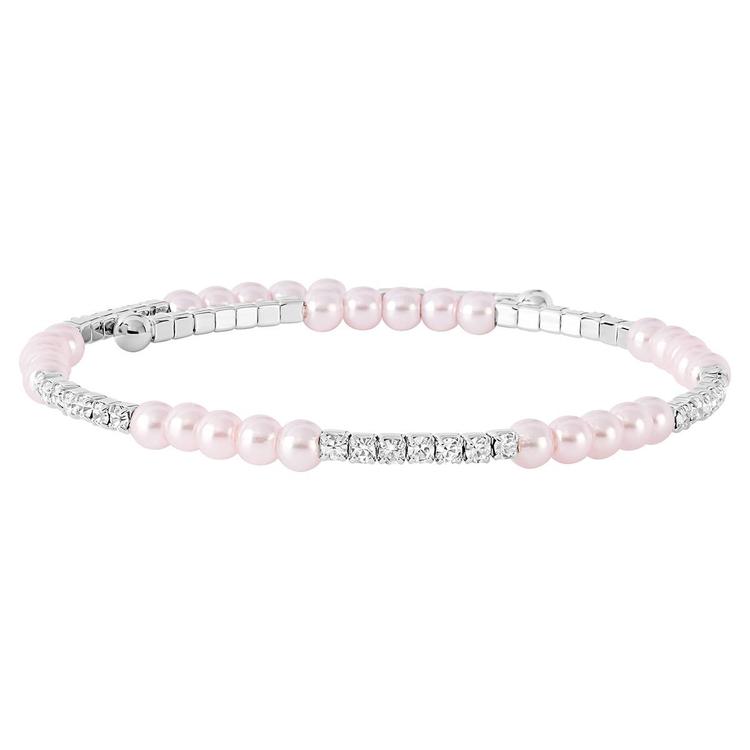 Athra Fine Silver Plated Simulated Pink Pearl & Crystal Bracelet