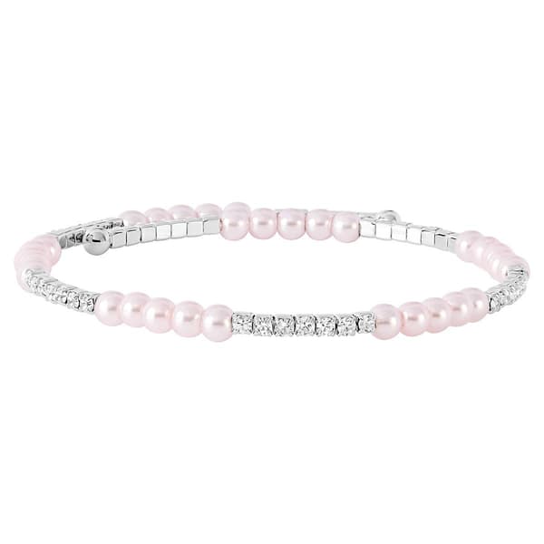 Athra Fine Silver Plated Simulated Pink Pearl & Crystal Bracelet