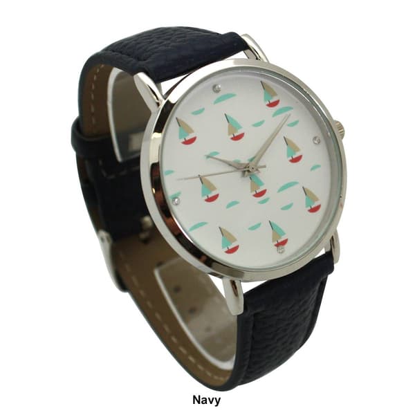 Womens Olivia Pratt™ Leather Sailing Boats Dial Watch - 5148844