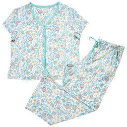 Petite White Orchid Botanical Floral Long Leg Pajama Set