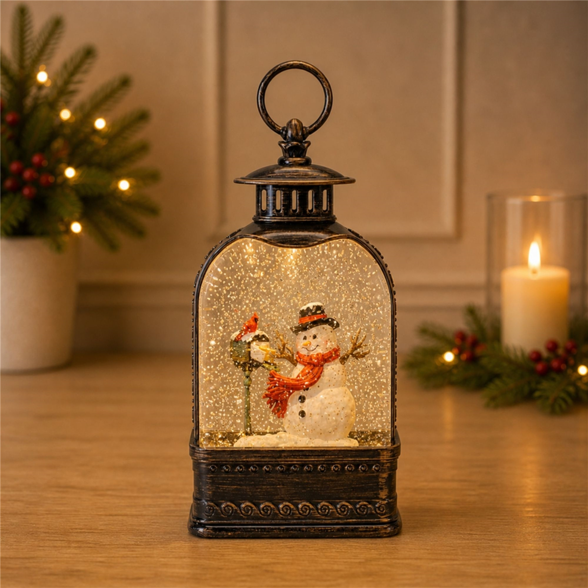 Melrose 9.75in. LED Snow Globe with Snowman & Cardinals