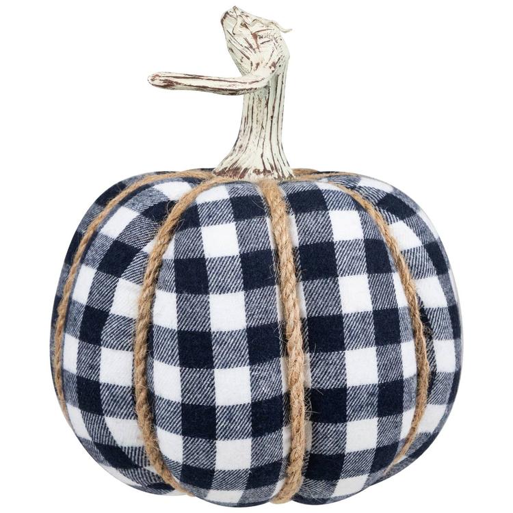 Northlight Plaid Fall Harvest Pumpkin with Weathered Stem