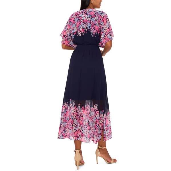 Petite MSK Floral Flutter Sleeve V Neck Smock Waist Midi Dress