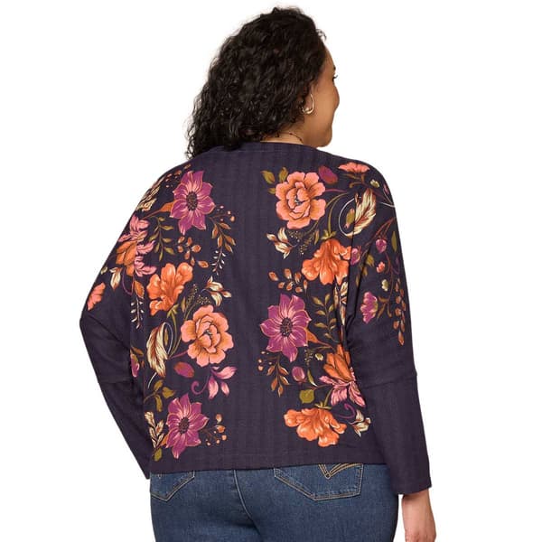 Plus Size Democracy Long Sleeve Boat Neck Floral Sweater