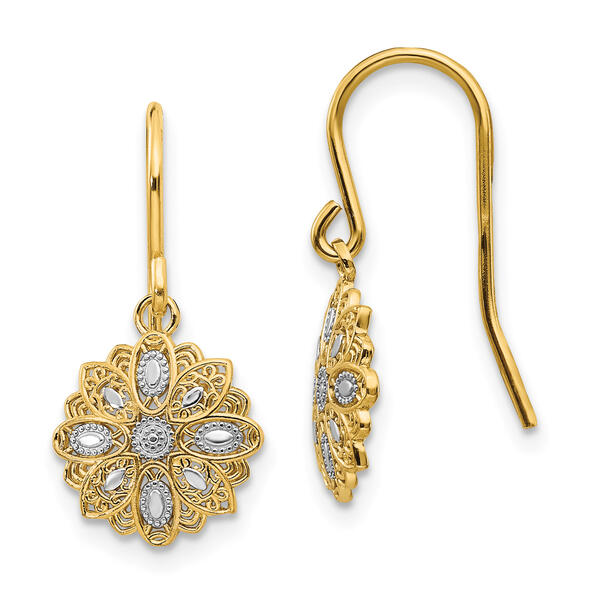 Gold Classics&#40;tm&#41; 14kt. & Rhodium Fancy Dangle Earrings - image 