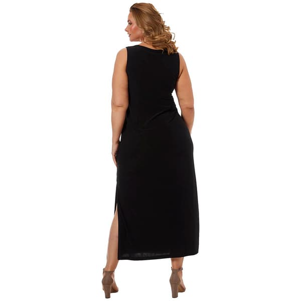 Plus Size MSK Sleeveless Three Ring Solid Shift Dress