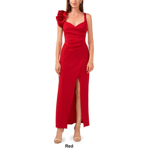 Womens MSK Sleeveless Ruffle Flower Trim V-Neck Evening Gown - image 