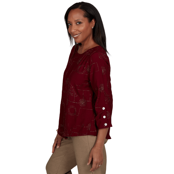 Petite Alfred Dunner Union 3/4 Sleeve Sparkle Soutache Blouse