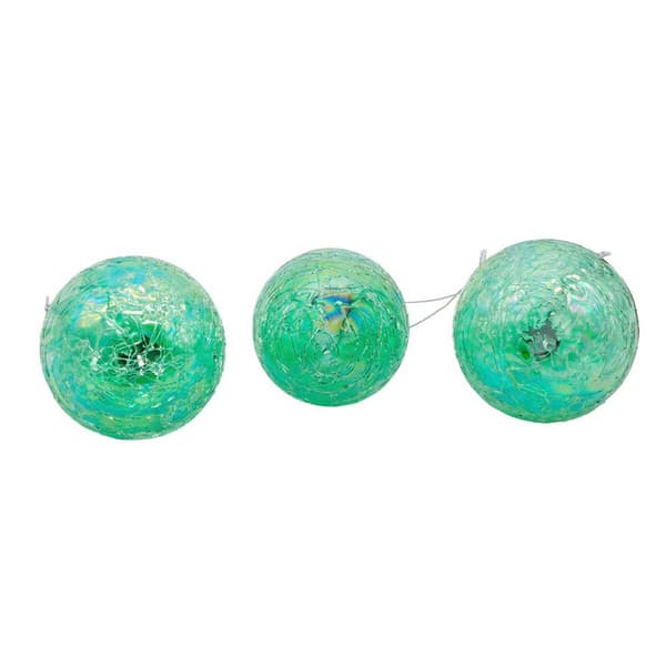 Kurt Adler 80MM Glass Iridescent Green 3pc. Ornament Set